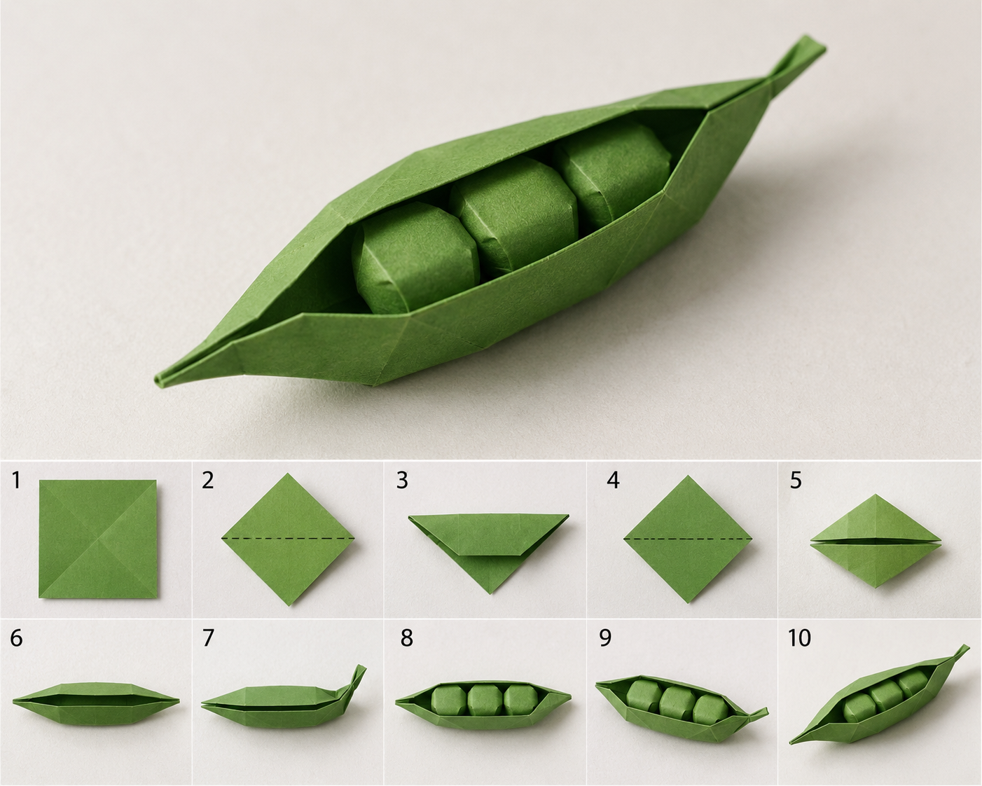 Origami pea pod folding sequence